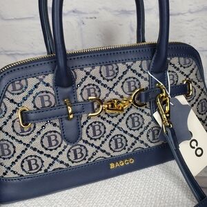 Navy Blue Patterned Satchel